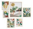 Ensemble De 6 Tableaux Encadrés, Style Tropical En Tons Verts, Rouges Et Jaunes 50x40cm 30x25cm