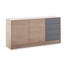 Buffet Panama 4 Tiroirs, 2 Portes, Couleur Bois Et Gris, 136x40x70