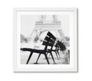 Eiffel Bench - Peinture Décorative Sur Toile 40 X 40 Cadre Blanc