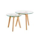 Ensemble De Deux Tables Basses Avec Pieds En Chêne Et Plateau En Verre.