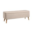 Banc Bout De Lit Avec Rangement Tapissé Beige Et Pieds En Bois