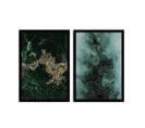 Lot De 2 Tableaux Encadrée En Noir Pictor L74xh51cm Motif Abstrait Vert, Noir Et Or