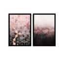 Lot De 2 Tableaux Encadrée En Noir Pictor L74xh51cm Motif Géométrique Abstrait, Nuances De Rose, Gri