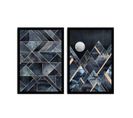 Lot De 2 Tableaux Encadrée En Noir Pictor L74xh51cm Motif Géométrique Abstrait Nuances De Bleu Et Or