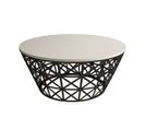 Table Basse Ovale Ellipticum Support Grille Conique Bois Blanc Crème Et Métal Noir