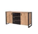 Buffet Bas 2 Portes Et 3 Tiroirs Senlid 160cm Métal Noir Et Bois Naturel