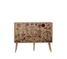 Buffet 3 Portes Soho 120x90cm Motif Oiseau Et Fleurs Bois Naturel Et Marron