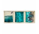 Lot De 3 Tableaux Encadrés En Or Pictor L76.5xh28,5cm Motif Paysages De Vagues D'océan Bleu Et Beige