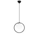 Suspension 1 Lampe Globe Cerclé Haut Bioxy Verre Blanc Et Métal Noir