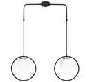 Suspension 2 Lampes Globes Cerclés Haut Bioxy Verre Blanc Et Métal Noir