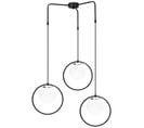 Suspension 3 Lampes Globes Cerclés Haut Saccade Bioxy Verre Blanc Et Métal Noir