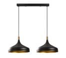 Suspension 2 Lampes Alignées Randy 68cm Métal Noir Et Or Antique