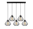 Suspension Filaire 5 Lampes Diamants Alignés En M Vivian 93cm Métal Noir