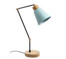 Lampe à Poser à Bascule Sousa H52cm Bois Clair Et Métal Noir Et Bleu Clair