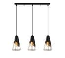 Suspension 3 Lampes Demi-filaire Alignées Bashful 67cm Métal Noir Et Or