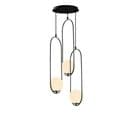 Suspension Ovale 3 Lampes Escalier Chargey Verre Blanc Et Métal Noir