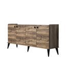 Buffet Bas 4 Portes Nidan 180cm Bois Et Effet Marbre Noir