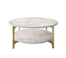 Table Basse Ovale Elliptica 2 Tablettes Bois Marbre Blanc Et Métal Or