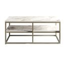 Table Basse Rectangle Cubicum 2 Tablettes Bois Marbre Blanc Et Métal Or