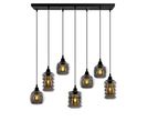 Suspension 7 Lampe Boules et Tubes Alignés Saccade Mervin 85cm Métal Noir Et Verre Fumé