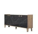 Buffet Bas 4 Portes Nadil 180cm Bois Chêne Et Noir Effet Marbre