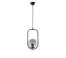 Suspension 1 Globe Ovale Bulla 70cm Verre Gris Fumé Et Métal Noir