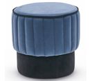 Pouf Rond Sammy D40cm Velours Noir Et Bleu