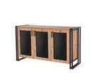 Buffet 3 Portes Susana L140xh80cm Métal Noir Et Bois Naturel Et Noir