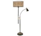 Lampadaire 2 Ampoules Mulsum 165cm Cannage Beige Et Métal Noir Et Or