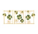 Set De 3 Cadres Décoratifs Muraux Charm Feuilles De Trèfle L50xh70cm Métal Or Et Vert