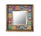 Miroir Mural Dallat L32,5xh33cm Bois Massif Foncé Motif Papillon