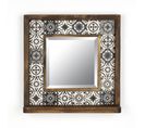 Miroir Mural Dallat L32,5xh33cm Bois Massif Foncé Motif Arabesque Noir Et Blanc