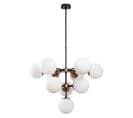 Suspension 10 Lampes Sphériques Guan D74cm Métal Or Antique Et Noir Et Verre Blanc