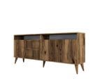 Buffet Bas 4 Portes Et 2 Niches De Rangement Kaltes L180cm Bois Foncé