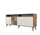 Buffet Bas 4 Portes Et 2 Niches De Rangement Kaltes L180cm Bois Foncé Et Beige