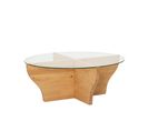 Table Basse Design Ronde Rozine D92cm Bois Massif Clair Et Verre Transparent