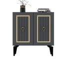 Buffet 2 Portes Design Alpo L75cm Bois Anthracite Motif Géométrique Or