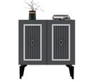 Buffet 2 Portes Design Alpo L75cm Bois Anthracite Motif Géométrique Argent