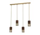 Suspension 4 Lampes Linéaires Sadan L80cm Bois Foncé Et Métal Or Antique