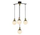 Suspension 4 Lampes Halis D54cm Métal Noir Et Or Antique Et Verre Blanc