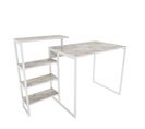 Bureau Avec Étagère Intégré Noal L133cm Métal Blanc Et Bois Effet Marbre Blanc