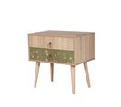 Table De Chevet 2 Tiroirs Sleek Bois Motif Bulles Bois Clair Et Vert