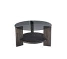 Table Basse Ronde Wilds D75cm Bois Massif Gris Foncé Et Verre Fumé Gris Foncé