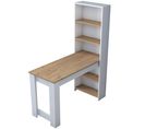 Bureau Avec Étagère Bibliothèque Intégrée L120xh154cm Bois Clair Et Blanc