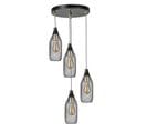 Suspension Style Industriel 4 Ampoules Grillo Abat-jour Bouteille Filaire Métal Noir