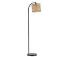 Lampadaire Arc Moderne Izra H154cm Abat Jour à Cannage Beige Avec Support Métal Noir