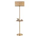 Lampadaire Genzo H160cm Abat Jour Avec Cannage Beige Et Support Métal Or Et Bois Massif Foncé