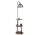 Lampadaire Filaire Avec Table D'appoint Intégrée à 3 Plateaux Neres H160cm Bois Massif Foncé Et Méta