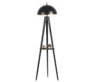 Lampadaire Design Champignon Avec Table D'appoint Intégrée Trepido L155cm Abat Jour Métal Noir Et Su