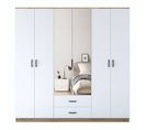 Armoire 6 Portes Avec 2 Miroirs Et 2 Tiroirs Colibris L180xh210cm Bois Clair Et Blanc